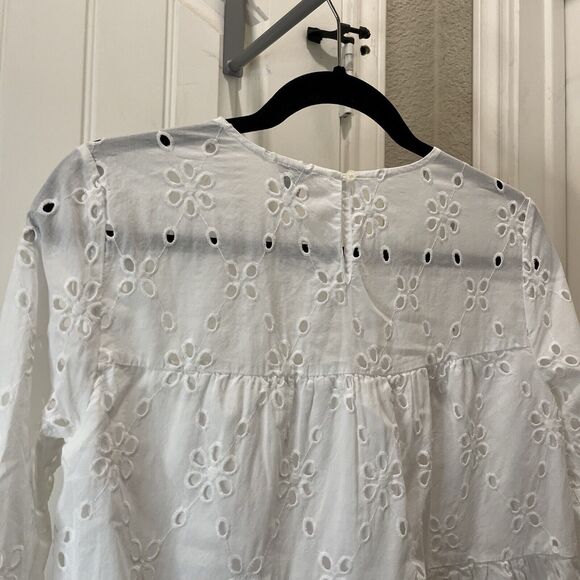 J. Crew Factory Womens Eyelet Tiered Long Sleeve Top Size XS White Keyhole - Picture 11 of 12